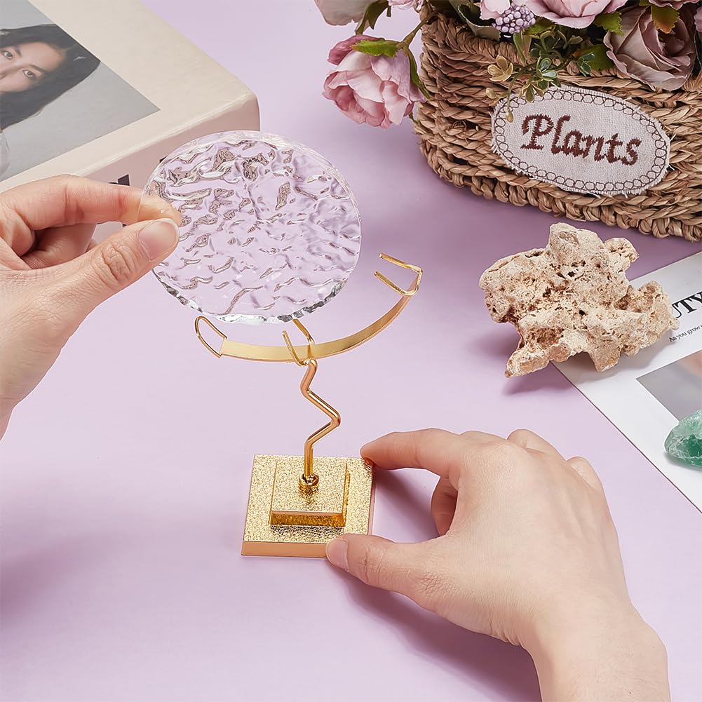 AHANDMAKER Crystal Ball Holder, Moon Shaped Small Crystal Display Stand Alloy Sphere Display Holder for Gemstones Geodes Mineral Agate Home Office Decor, 3.54x1.97x4.92 inch, Golden