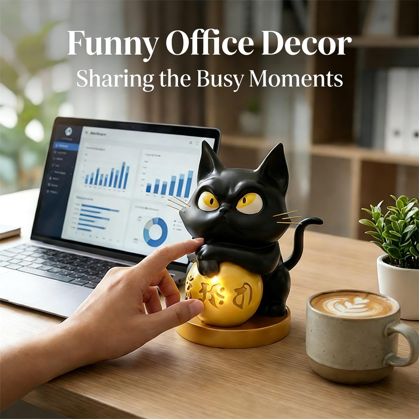 AohaiNova Black Cat Statue Destress,Emotional Support Desk Cats Figurines