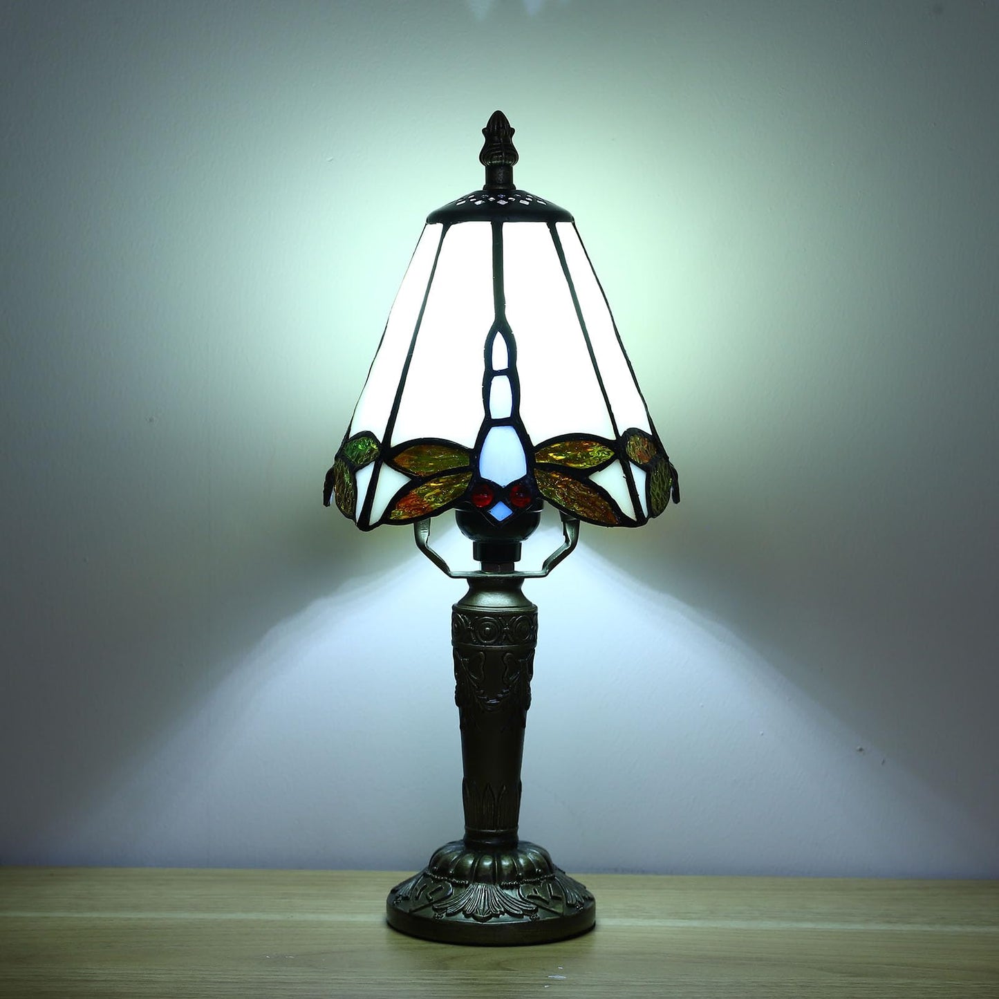 FUMAT Tiffany Small Table Lamp 3-Way Color Temperatures Dragonfly Stained Glass Table Lamps for Living Room, Bedroom Bedside Nightstand Night Light Home Office Desk Lamp+LED Bulb,6X6X12.5Inch