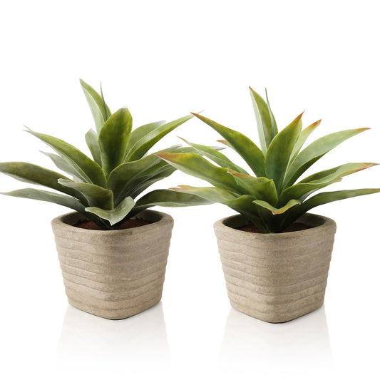 PENGYEE 2 Pack Small Fake Agave Plants in Pulp Pot for Home Decor
