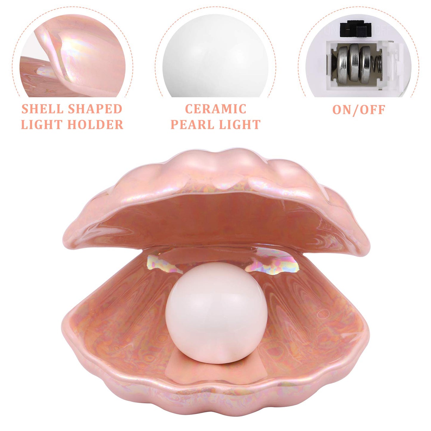 IMIKEYA Shell Pearl Light, LED Ceramic Pearl in Shell Night Light Desktop Portable Ocean-Inspired Seashell Lamp for Bedroom Home Decor, Pink