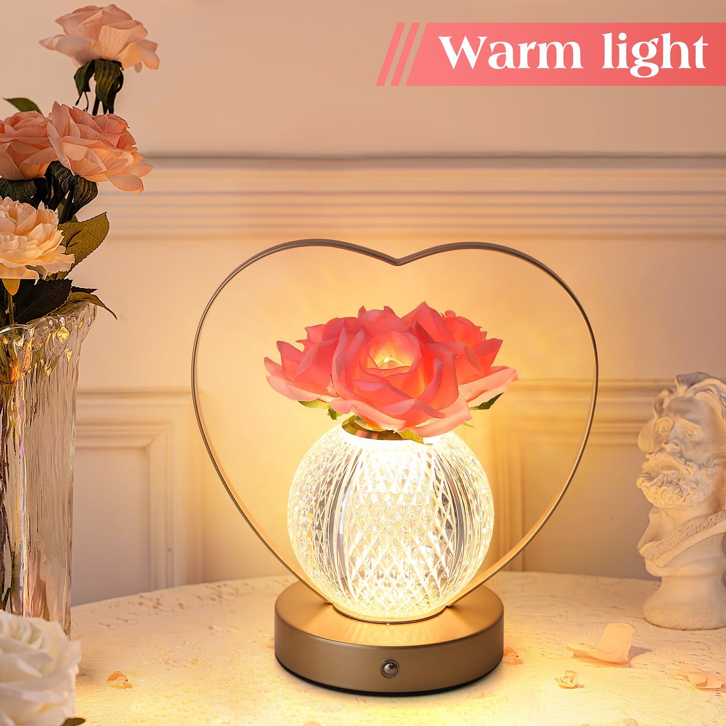 AMWGIMI Women Gifts Rose Flower Lamp,Rechargeable Cordless LED Touch Lamp