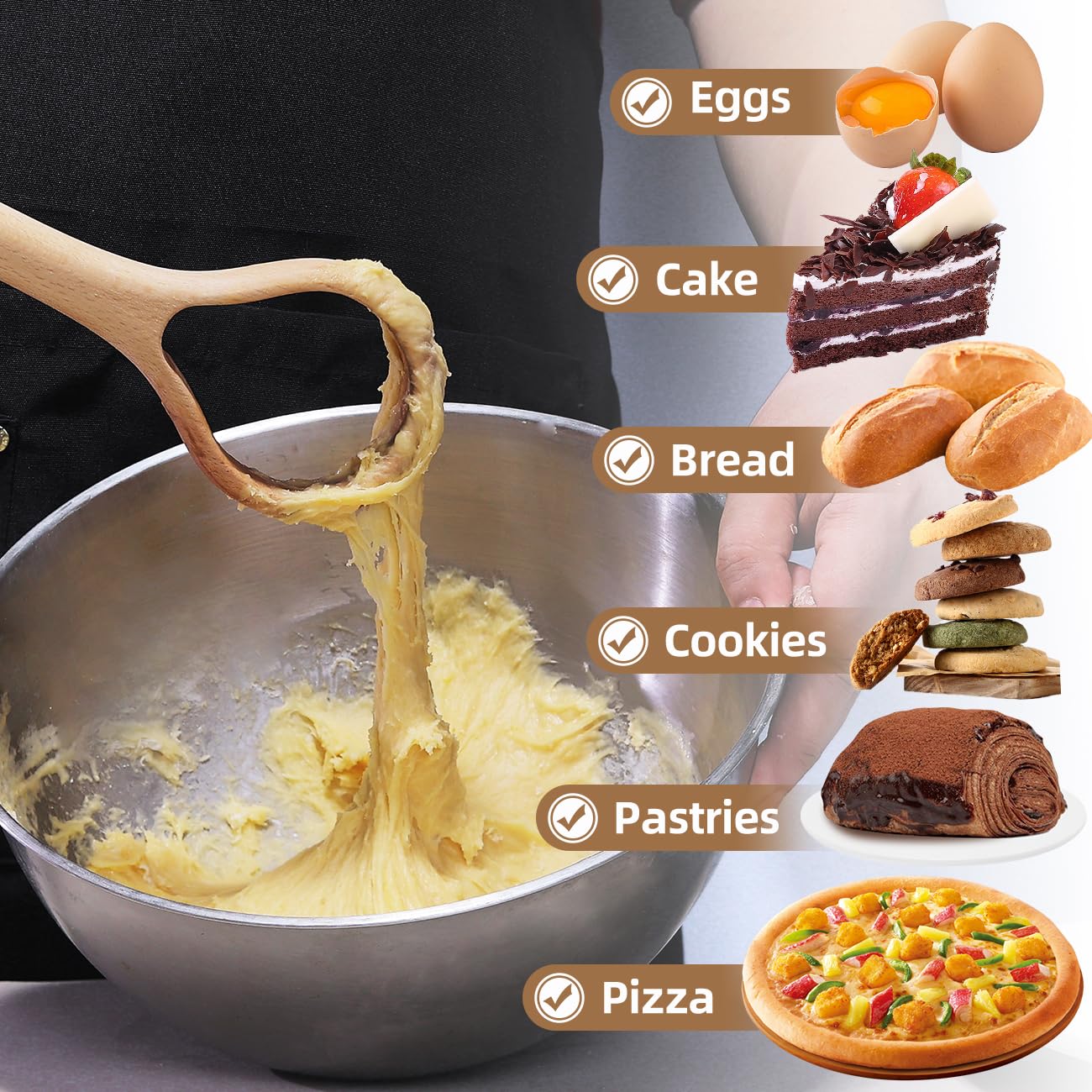 AAEJE 13-Inch Danish Dough Whisk - Wooden for Sourdough Bread Baking Supplies - Traditional Dutch Whisk for Pizza, Pastry, Cake Batter