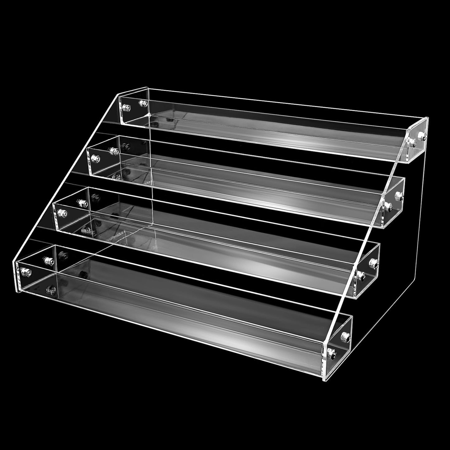 POUYRBA Acrylic Riser, 12in 4 Tier Display Organizer - Premium Clear Perfume & Skincare Organizer, Easy Assemble Cupcake Stand & Decoration Shelves