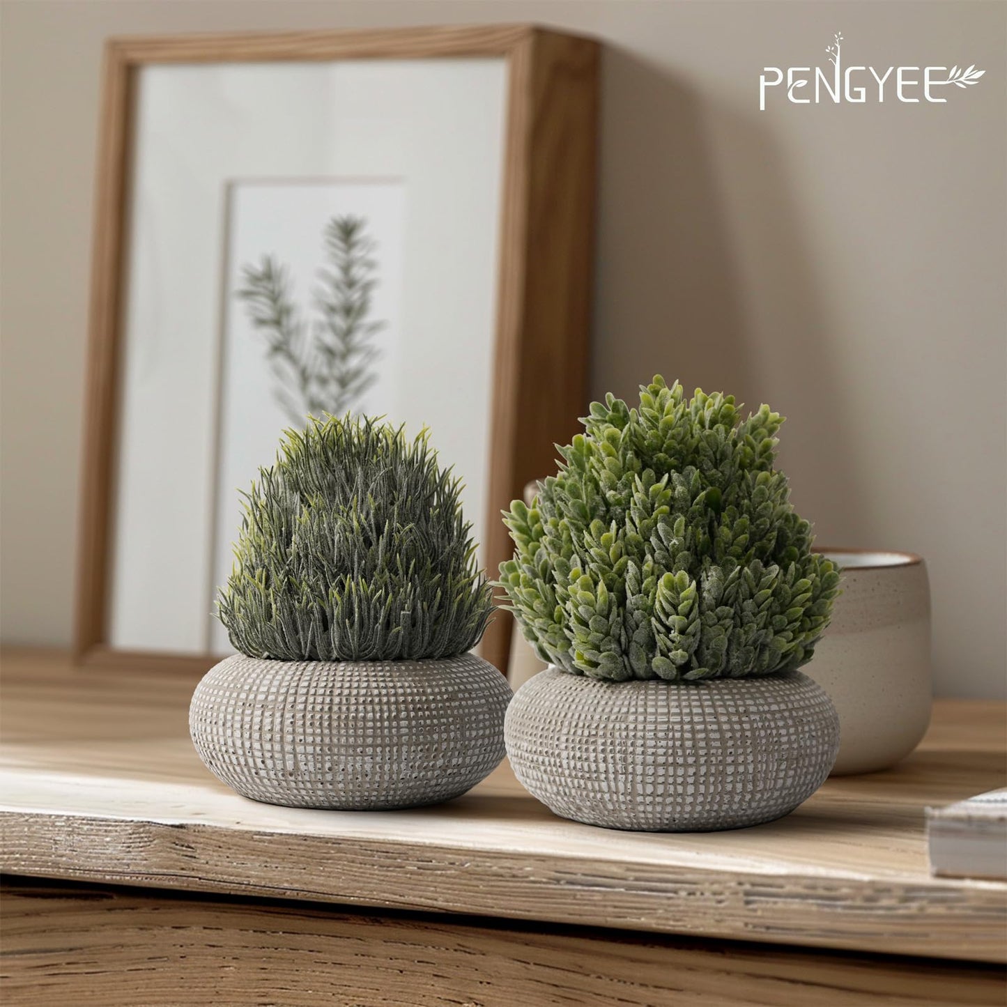 PENGYEE Fake Plants Set, 5Pcs Artificial Plants Indoor in Cement Planter for Home Bathroom Bedroom Kitchen Office Room Decor