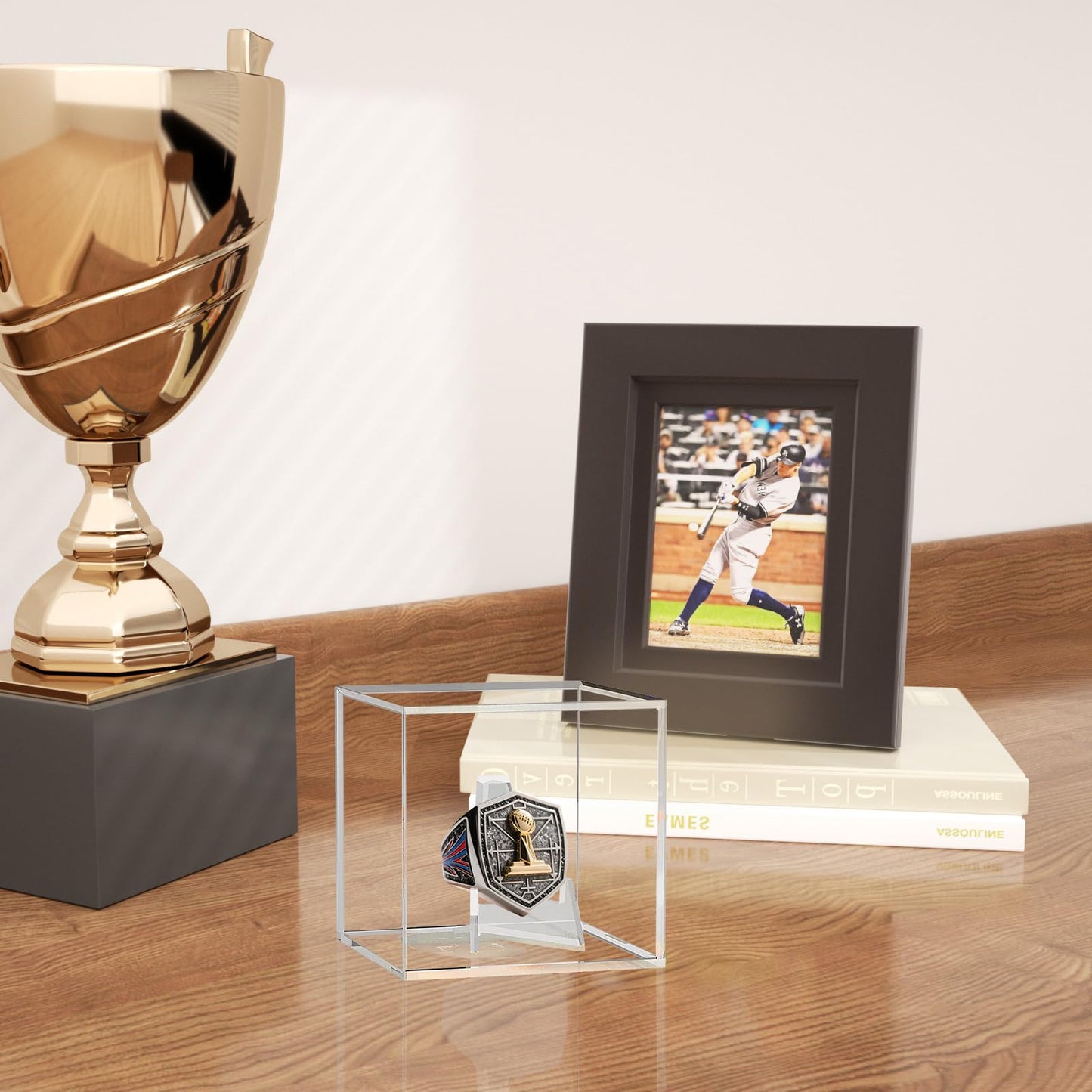8 Pack Championship Ring Display Case with Stand, 2.5" Square Clear Acrylic Holder for Sports Rings, Memorabilia Showcase for Championship Ring