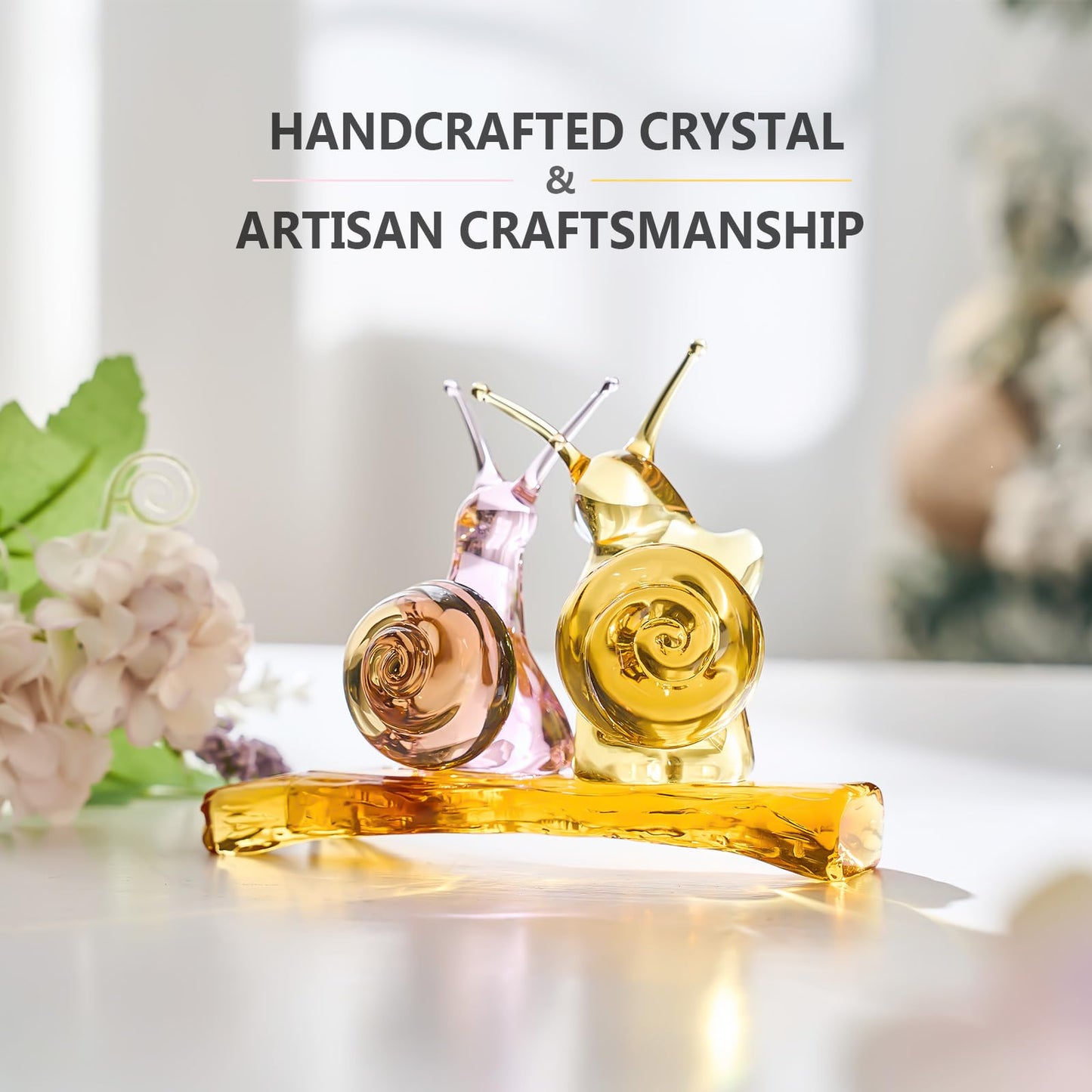 RONG KRISTO Crystal Cute Snail Figurine Collection Handmade Blown Glass Ornament Statue Animal Collectibles Desktop Animal Wallpaper