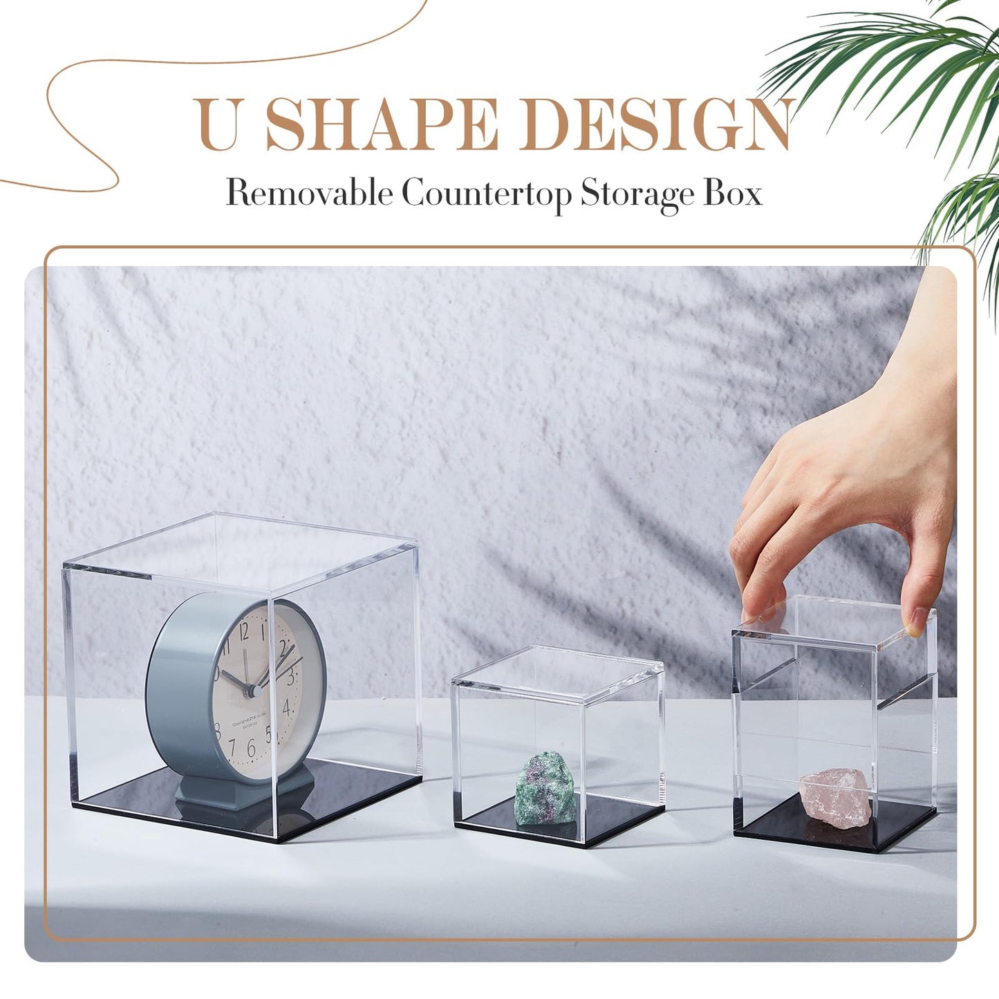 Jetec 4 Pcs Clear Acrylic Boxes for Collectibles Display, 3x3x3 Inches Plastic Clear Small Acrylic Box for Storage, Dustproof Protection Showcase Container with Black Base for Rock Coral Minerals
