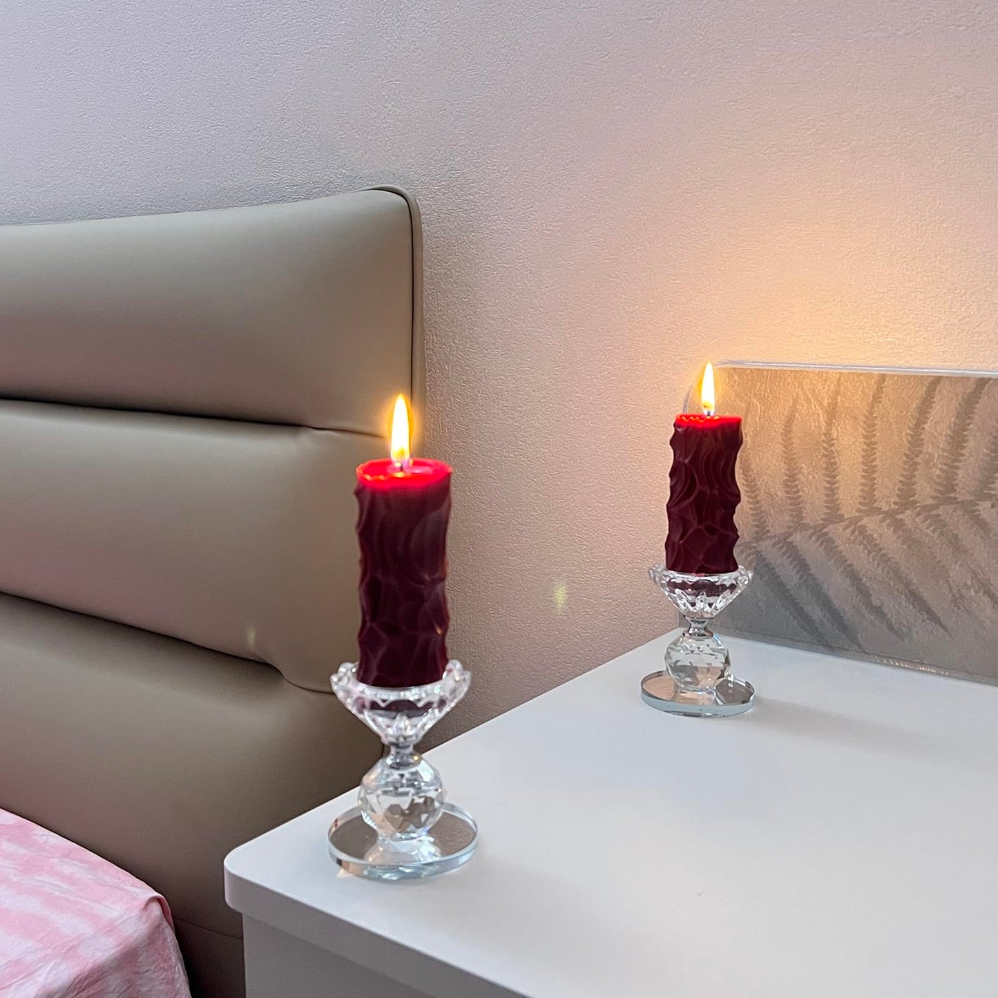 Crystal Glass Candle Holders Set of 2, Diamond Cut Tealight Stands