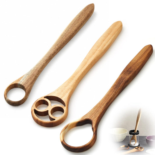 SiliFine Danish Dough Whisk Set of 3, 13" One-piece Acacia Wood Sourdough Whisk for Bread, Pizza, Batter & Starter, Cake Biscuits Flow-through Design, Handmade Bread Baking Gift