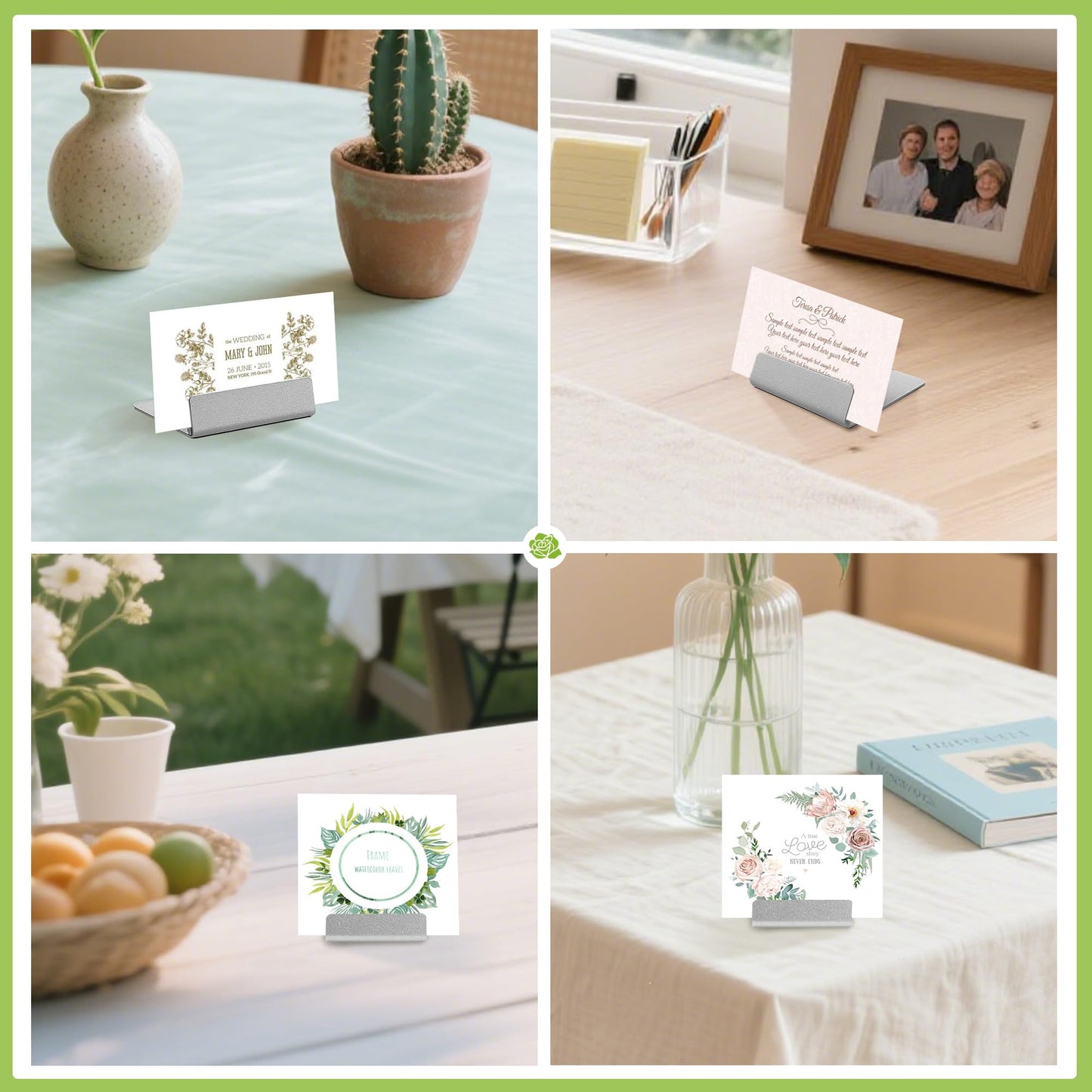 Urban Deco Table Card Holder Metal Place Card Holders Steel Card Holders for Photos, Food Signs, Memo Notes, Weddings, Restaurants, Birthday (Silver 16PK)