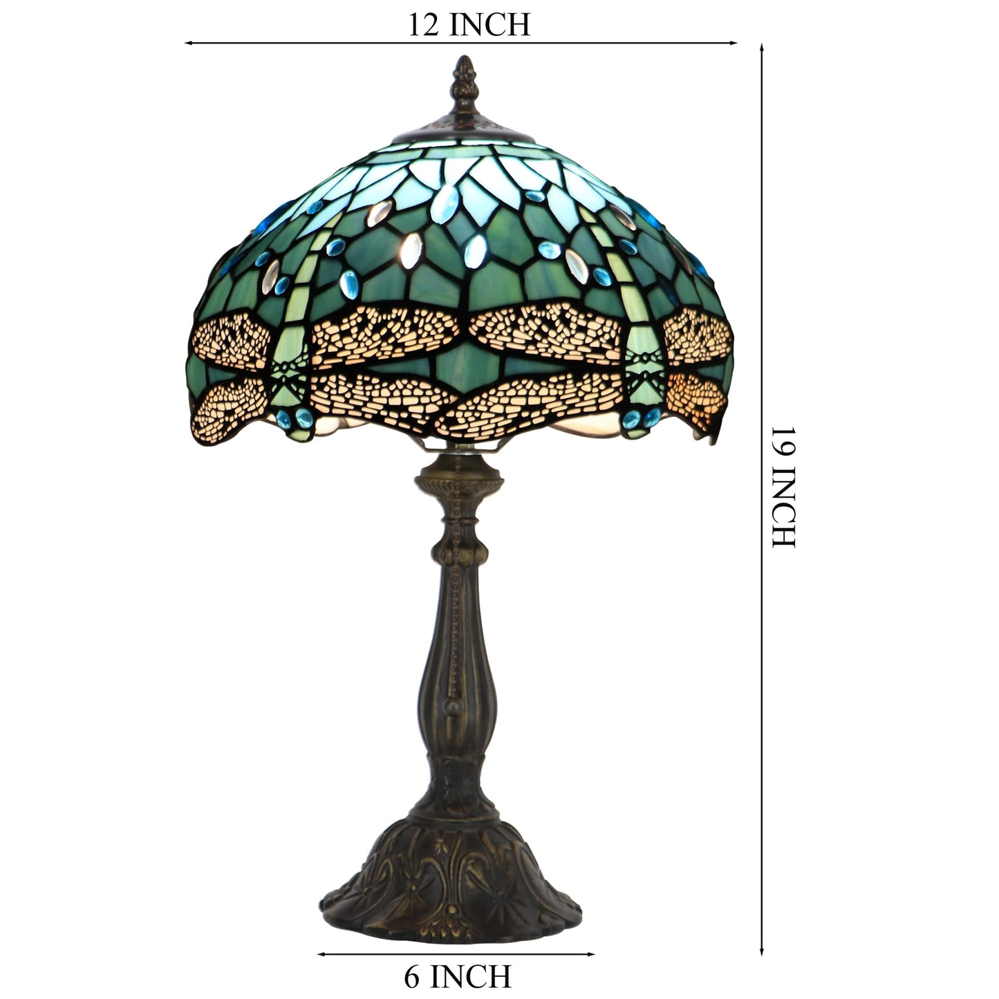 HZYFFYU Tiffany Style Stained Glass Table Lamp, Sea Blue Dragonfly