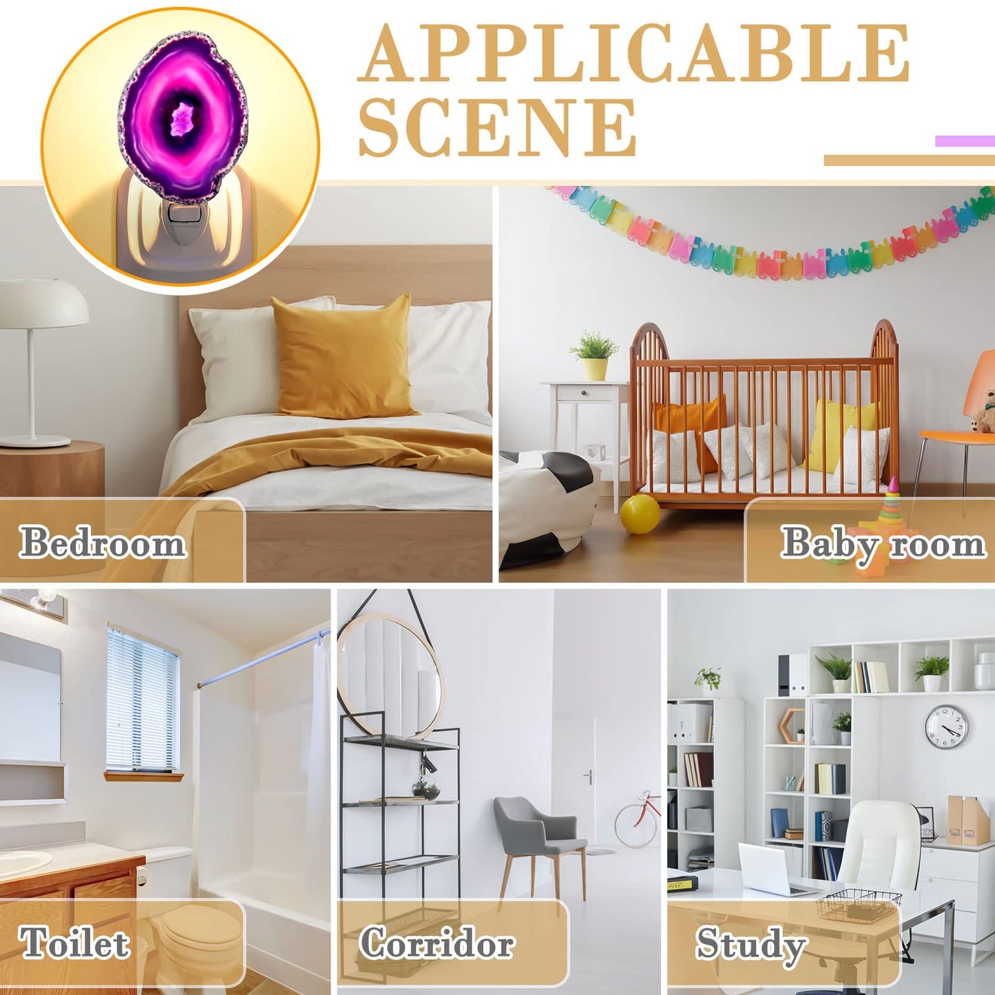 Hortsun Stone Nightlight Plug into Wall Christmas Agate Night Light Agate Slice Light Crystal with Switch Home Decor Hallway Lights, Nightlight for Toilet Kitchen Bedroom(Purple)