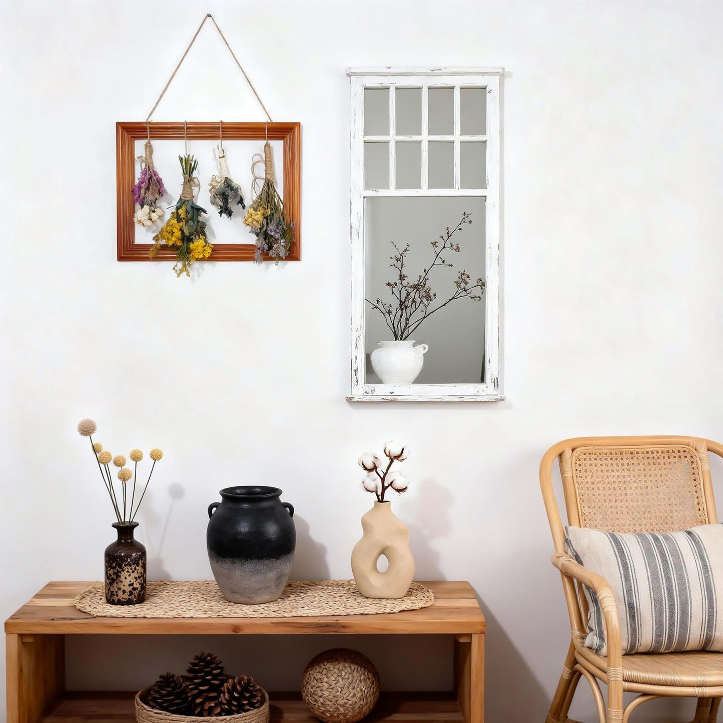 Tnstbiee Boho Farmhouse Herb & Flower Drying Rack-Dried Flower Wall Decor for Dried Flower Displays,Propagation Projects,DIY Wall Art-Ideal for Home Decor & Wedding Bouquets（not contain dried flowers）