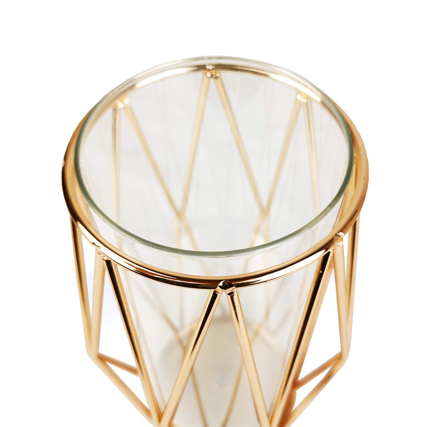 FSyueyun Gold Flower Glass Vases for Centerpieces with Premium Metal Rack, Modern Large Vases Home Decor Living Room or Wedding Centerpiece (11 Inches Tall)