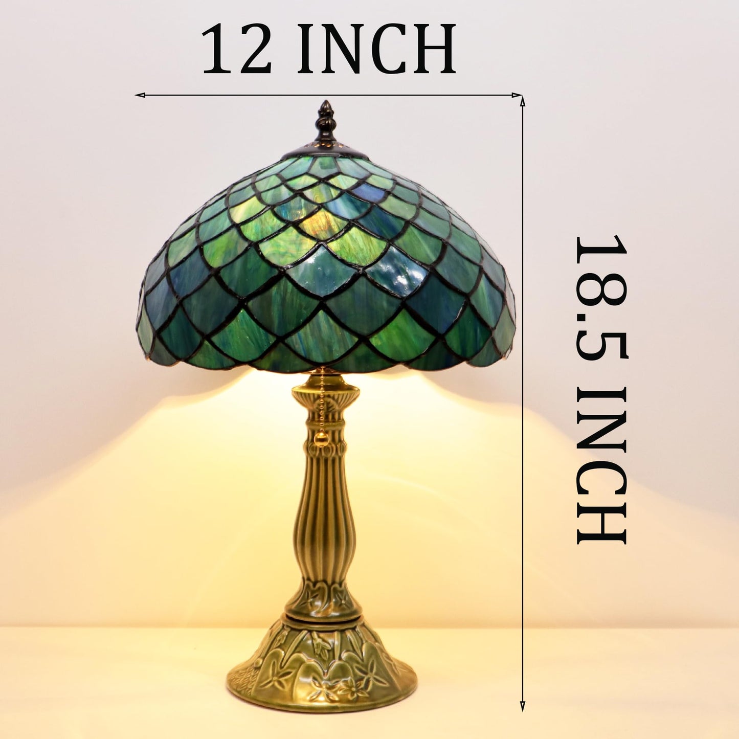 MQYXH Tiffany Style Stained Glass Table Lamp 18.5 Inch - Blue Fish Scales