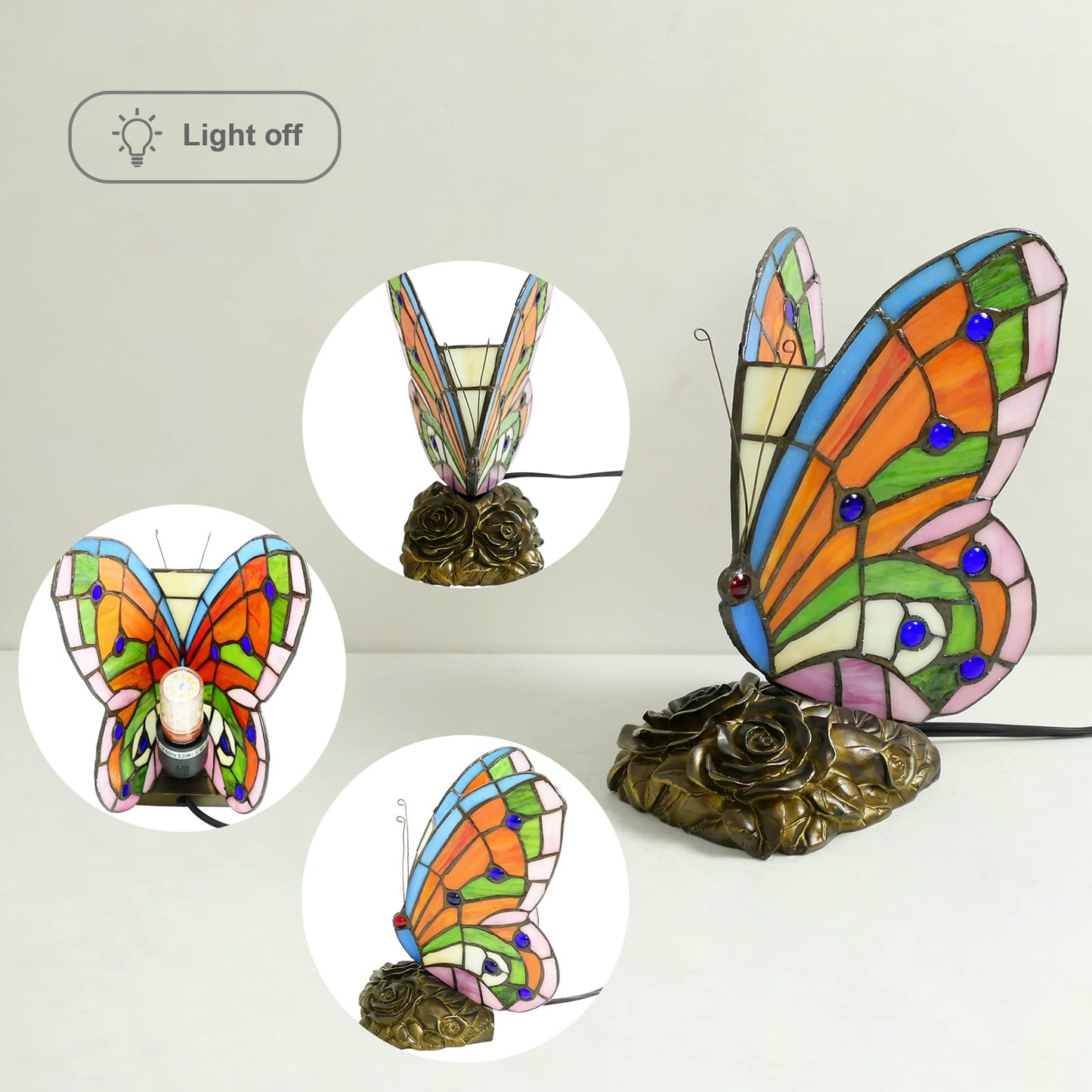 JGWSWQ Butterfly Tiffany Table Lamp, Stained Glass Vintage Night Light