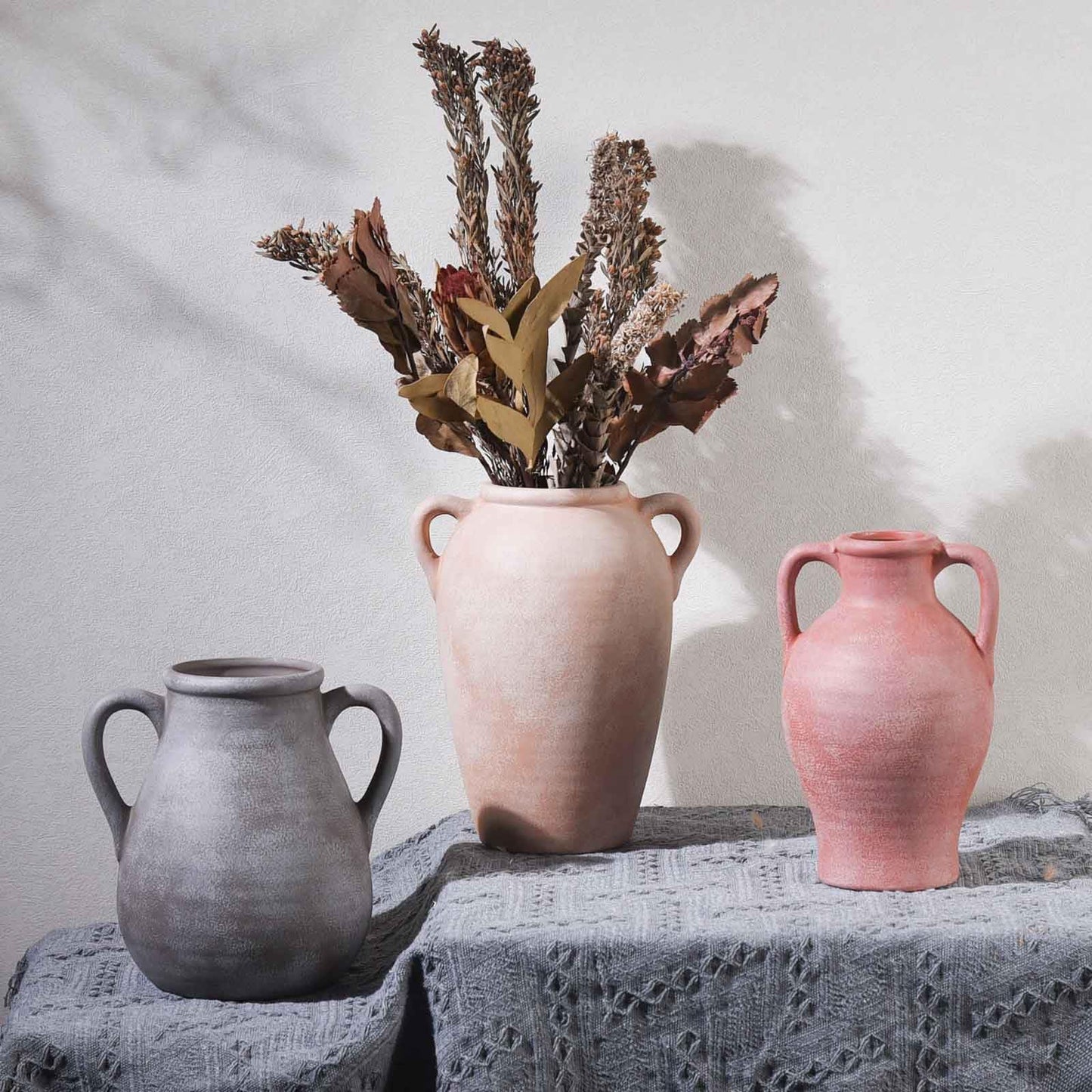 Luetcattus Ceramic Flower Vase with Handles, 7.5 inch Rustic Farmhouse Vase for Centerpieces, Small Decorative Terracotta Vases for Home Decor, Living Room, Table, Neutral