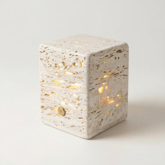 Travertine Stone Mood Light, 3-Color Dimmable LED Bedside Night Light, Japandi Home Decor Accent Lamp for Bedroom Living Room, Natural Marble Texture Table Lamp, Holiday Housewarming Gift