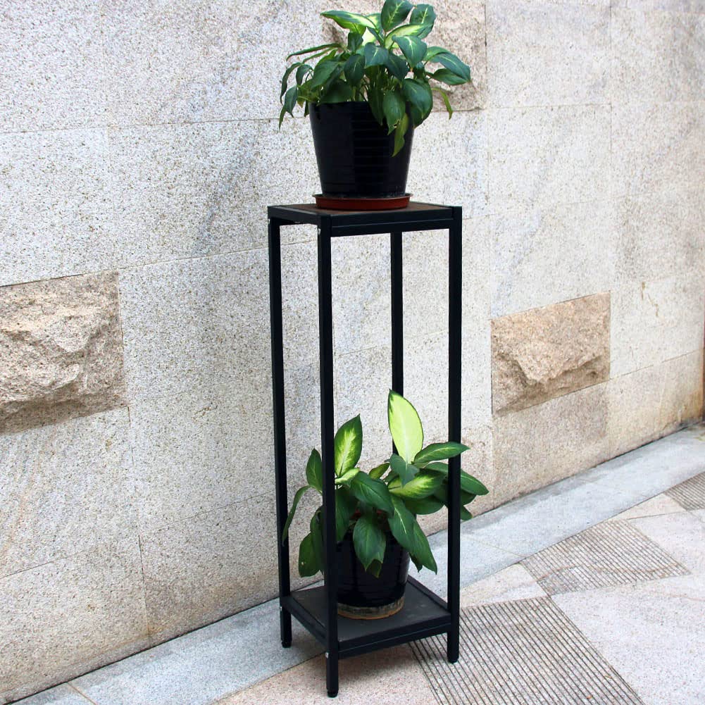 Zhongma 2 Tier 39.5" Tall Plant Stand with Slate Top, 12.4 x 10.63 x 39.5 inches, Square Flower Shelf for Balcony, Home, Garden, Backyard Patio with Adjustable Leveling Feet