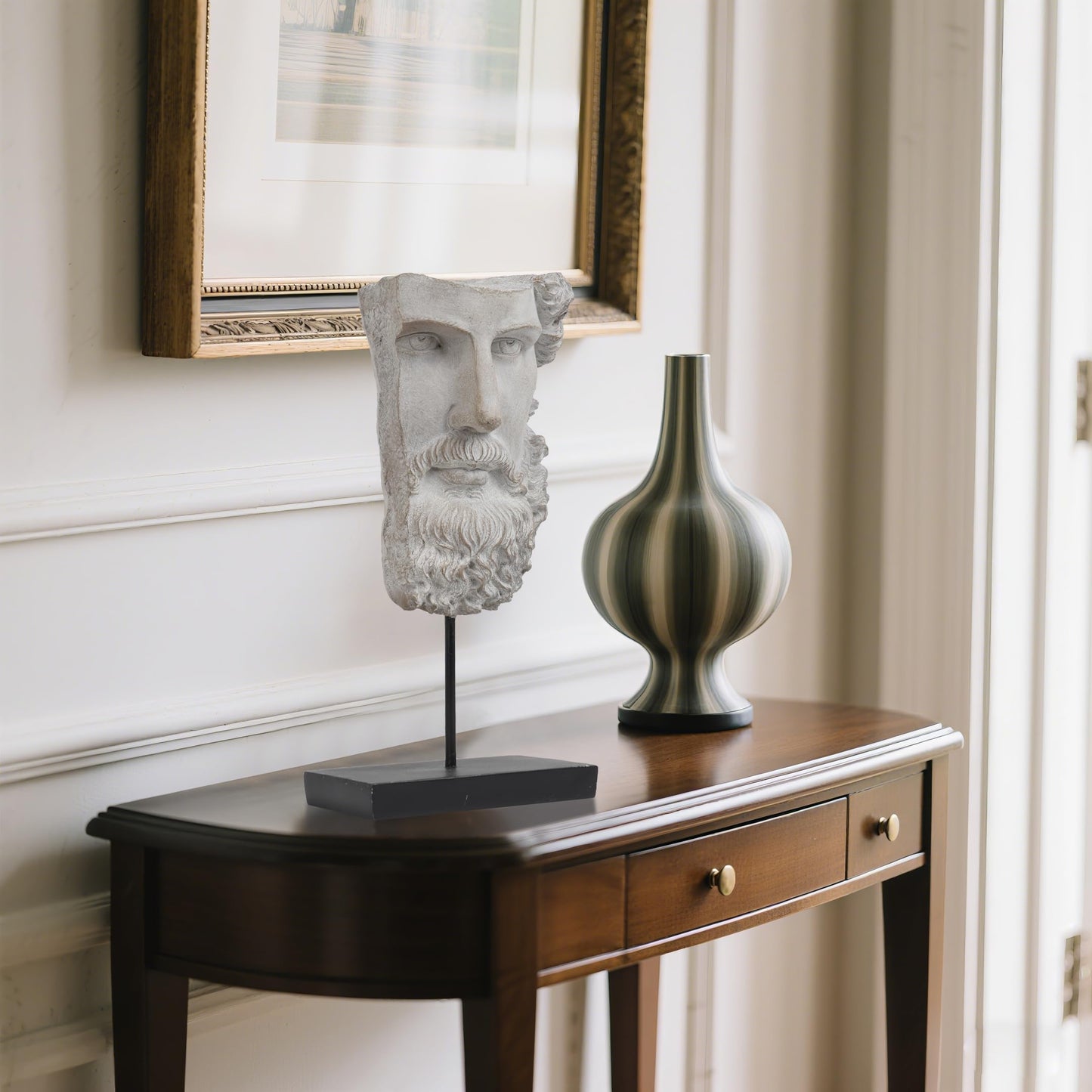 Greek Statue Sculptures Home Decor - Resin Bust Statue Zeus Statue on Metal Pole and Resin Base Greek God Statues for Living Room Shelf Office Table TV Stand Art Decor 8.25*4.5*16 Inch LC Lcdecohome
