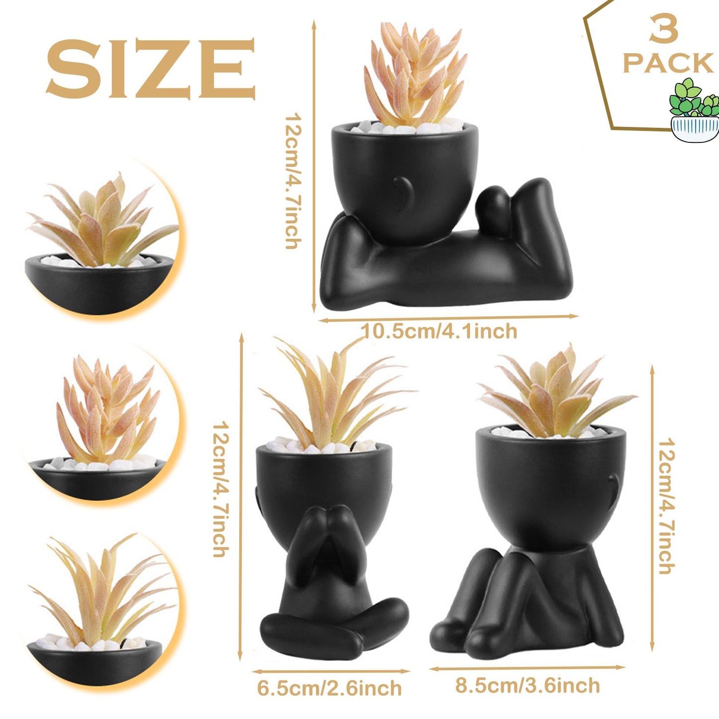 EMINGSKY 3 Pack Fake Plants Succulents Plants Artificial for Women,Office Desk, Bedroom,Bathroom Aesthetic Decor