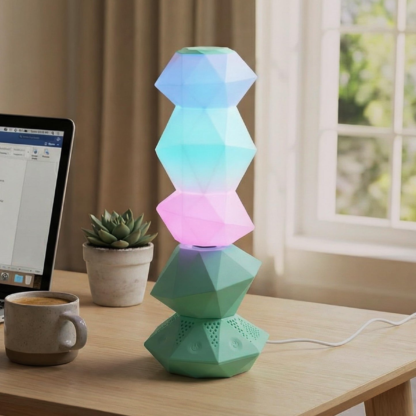 BITILLUM RGB Mood Lamp with Bluetooth Speaker, Rotating Ambient Night Light with Magic Wand Control, Dimmable Color Changing Aesthetic Lamp for Bedroom, Gaming Room, Desk & Teen Gifts
