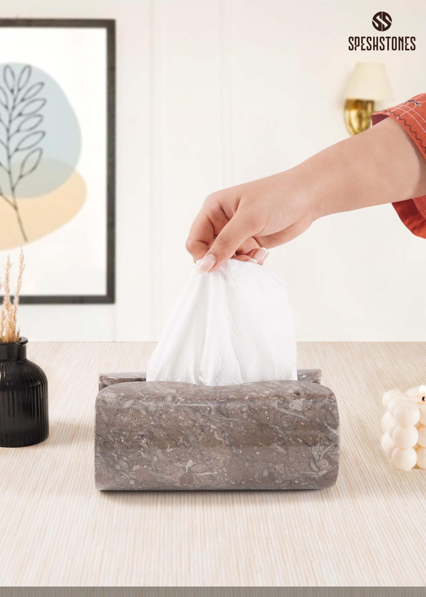 SPESHSTONES Marble Tissue Box Holder 7.5 Inch Handmade Tissue Box Cover Rectangle for Modern Bathroom Decor & Home Organizer - Decorative Facial Tissues Boxes Holder for Bedroom & Living Room
