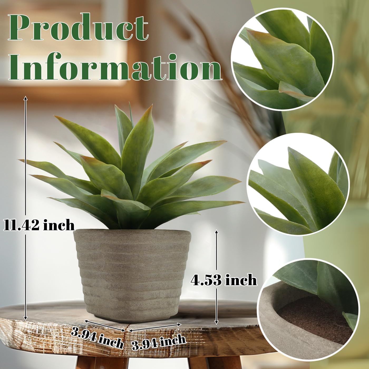 PENGYEE 2 Pack Small Fake Agave Plants in Pulp Pot for Home Decor