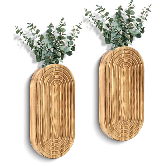 Zelura 2PCS Wood Wall Planter for Indoor Plants, Wooden Hanging Planter for Dried Flowers and Artificial Greenery Plants,Wood Pocket Vase for Living Room,Bedroom,Bathroom (Brown)