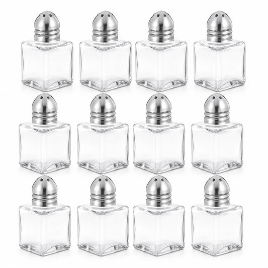 Notana Mini Salt and Pepper Shakers Set - Small Glass Salt Pepper Shaker with Stainless Steel Lids - Modern Kitchen Table Saleros for Dining - Refillable Cute Containers, Pack of 12