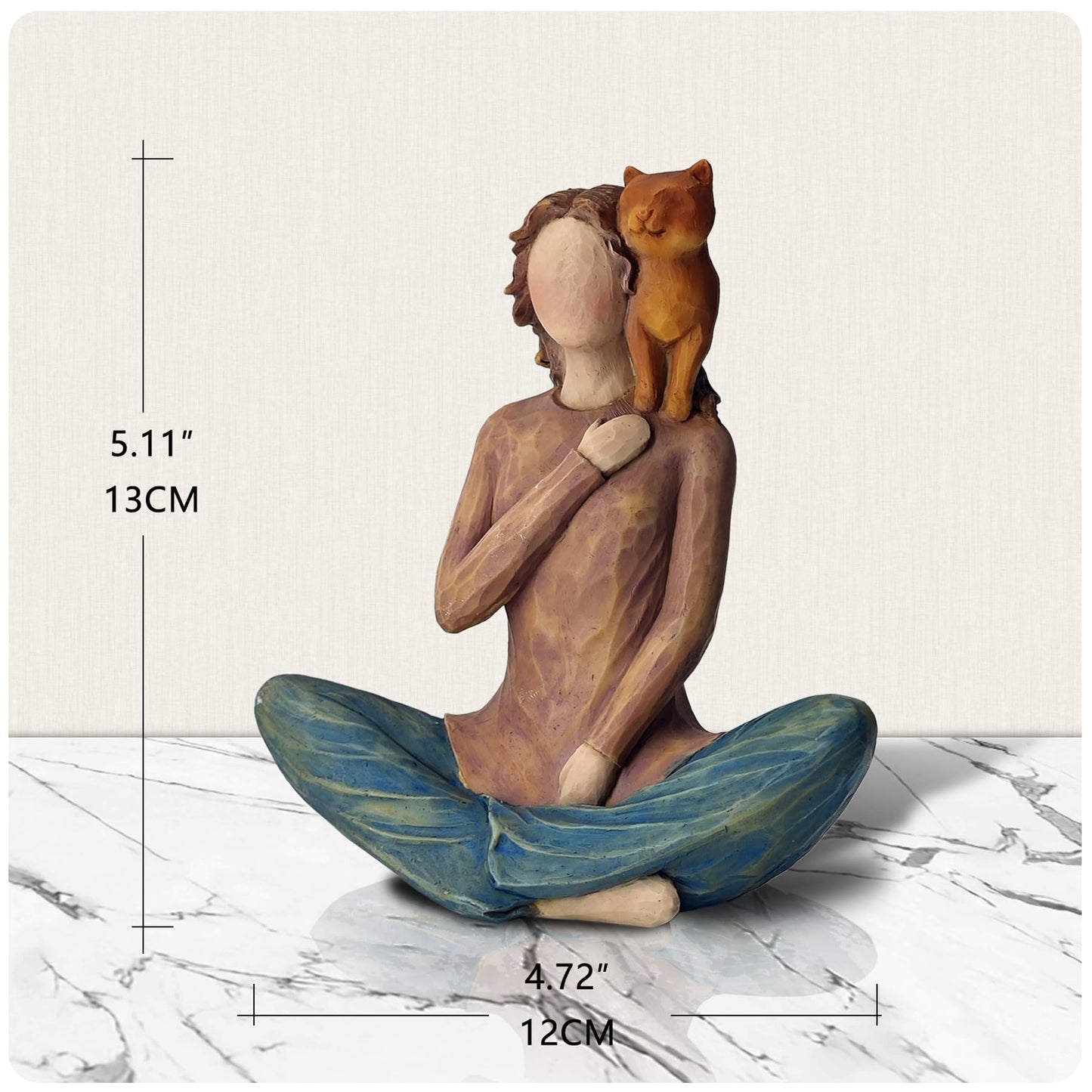 LIFESEEK Woman with Cat on Shoulder Figurine - Resin Hand-Painted Pet Lover Statue, Cozy Home Decor Sculpture for Cat Lovers, for Pet Owners