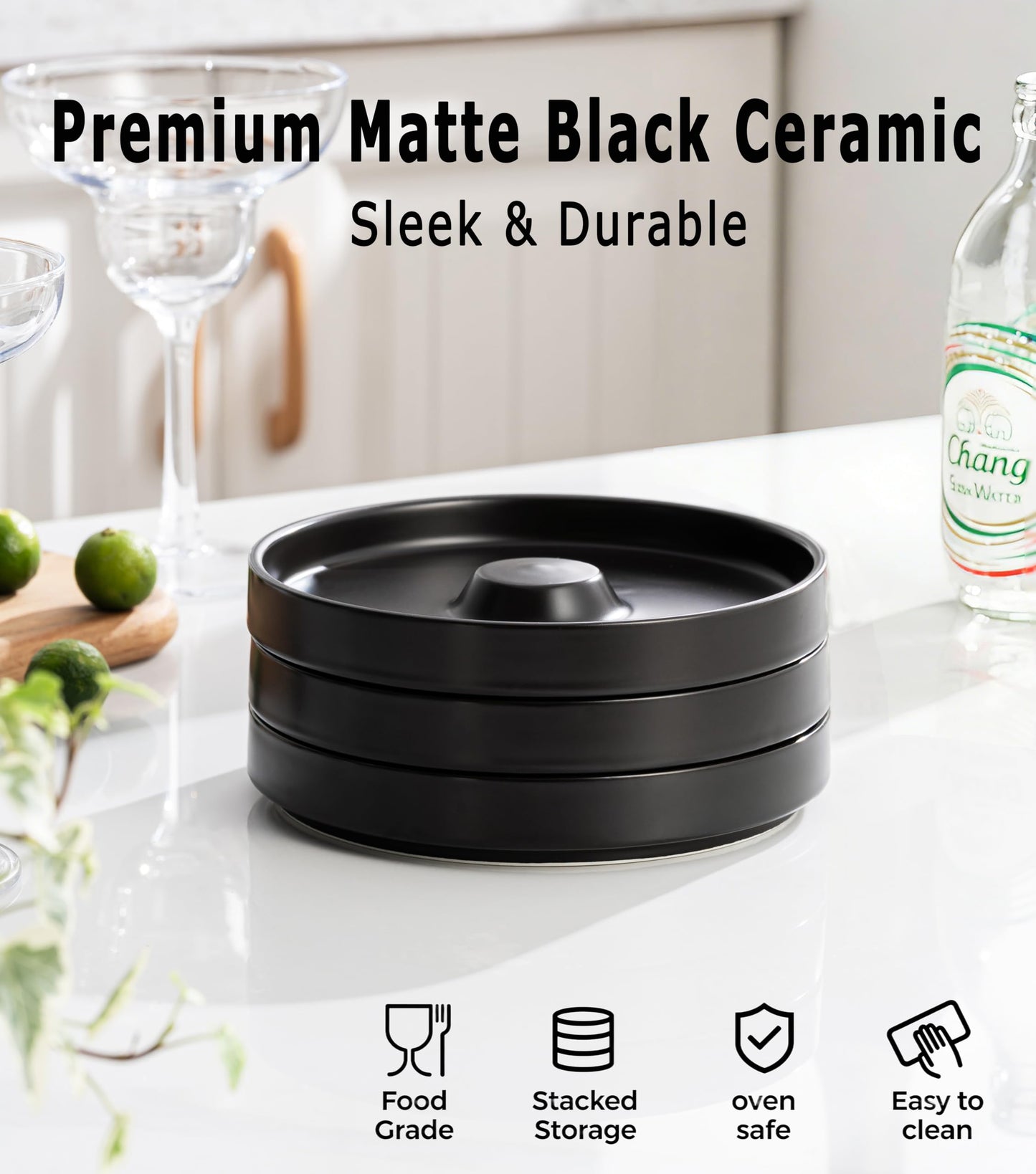 Margarita Salt Rimmer Set, Premium Ceramic Cocktail Glass Rimmer with 3 Bowls & Absorbent Pads, Matte Black Bar Rimmer for Salt, Sugar & Lime Juice, Home Bar & Party Essentials