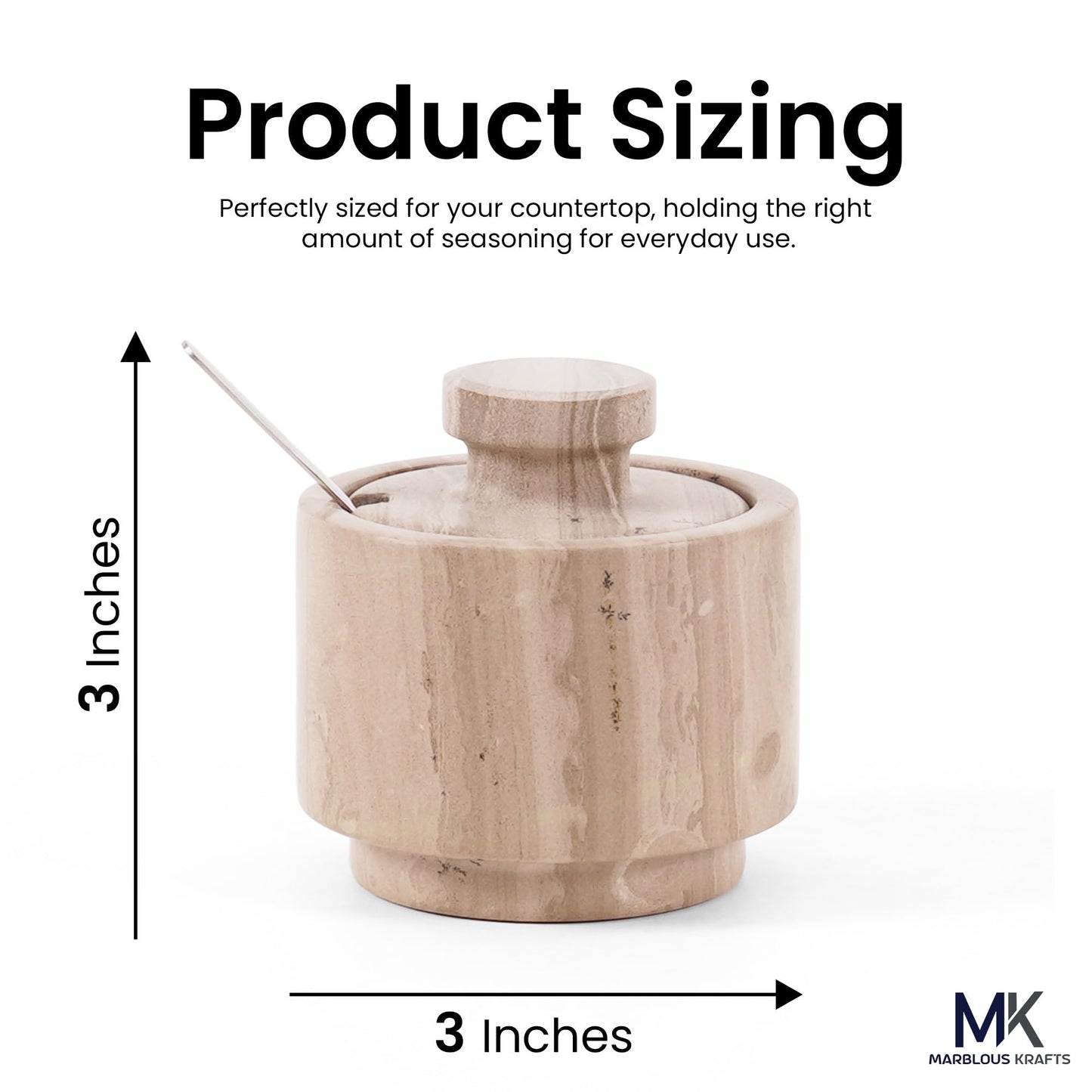 MARBLOUS KRAFTS Marble Salt Cellar with Lid & Spoon 3" Brown Small Flaky Salt Box and Sugar Jar for Spice Storage on Countertop, Kitchen Seasoning Container, Ideal Mother’s Day Gift for Mom