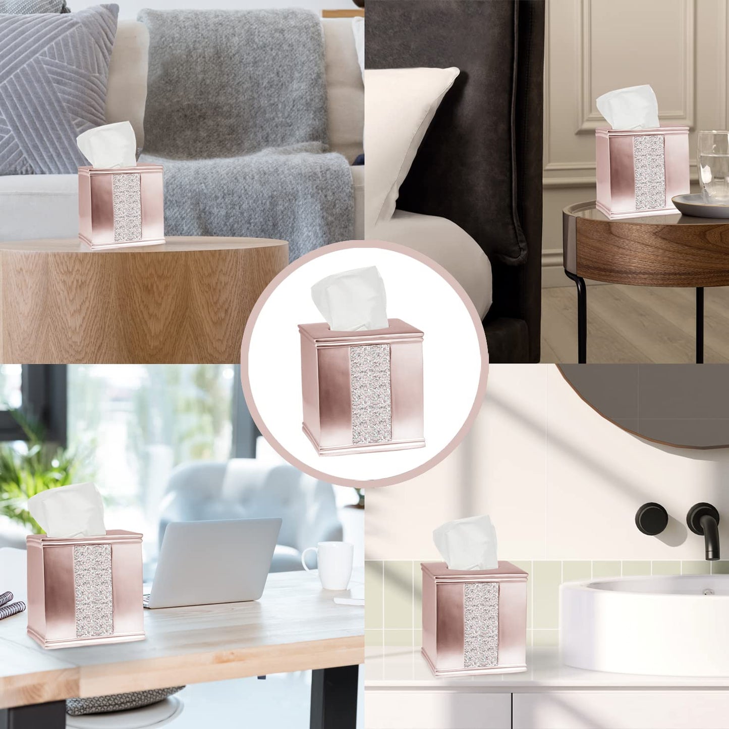 Popular Bath Sinatra Modern Bath Tissue Box Modern Classic Contemporary Decorative Beautiful Designs Bathroom Decor for Home Luxury Bath, Blush