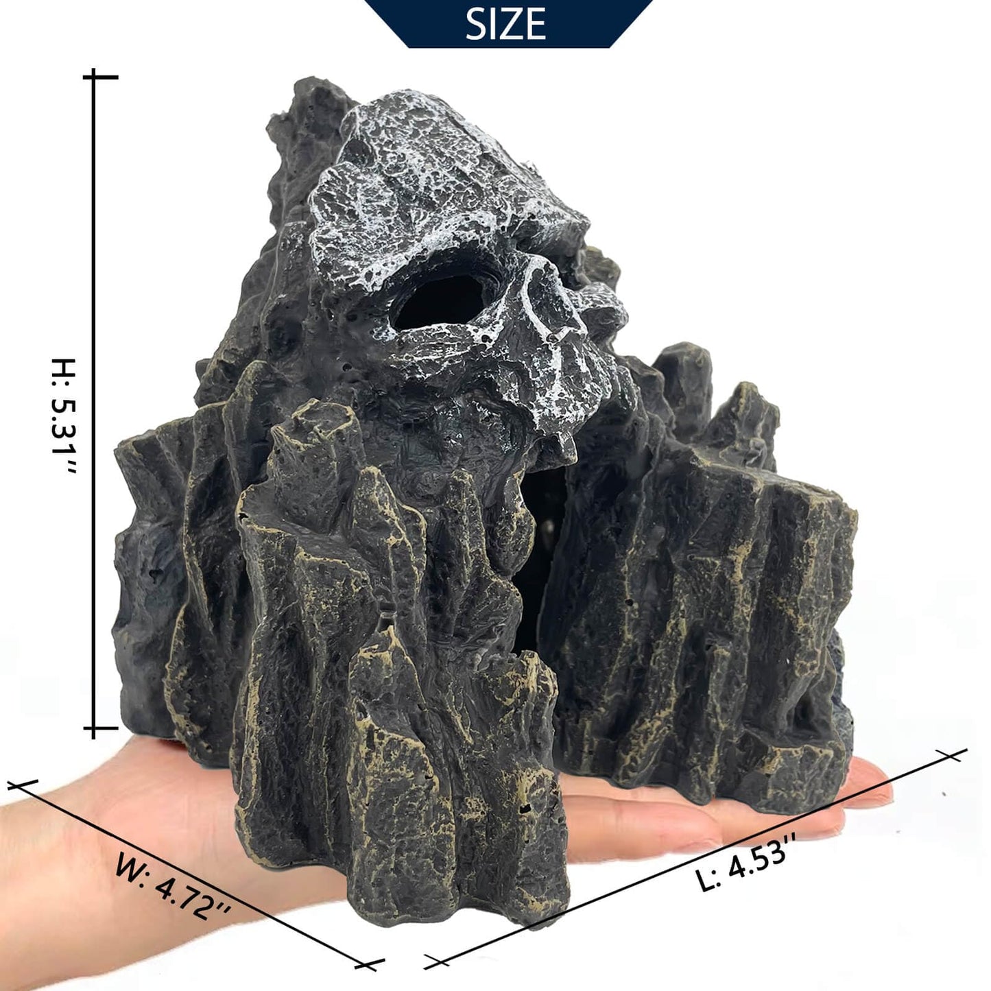 VMCN Aquarium Decoration for Fish Tank Skull Rock Aquarium Ornament Aquarium Skull Mountain View Stone Ornaments Aquarium Decor House Cave Fish Tank Decoration - Small