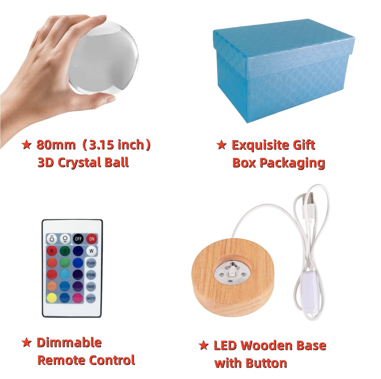 3.15 inch Galaxy Crystal Ball lamp,3D Solar System Crystal Ball Night Light with Wooden Base,16 Colors Change with Remote Control,Clear Glass Planet Light,Birthday Gift for Friends (Galaxy)