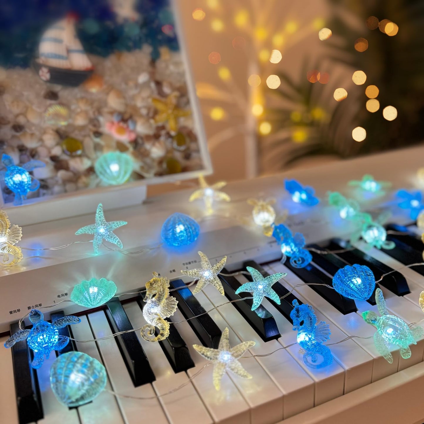 Ocean themed decor String Lights, Nautical Beach Party Decorations,Cute Sea Turtle Starfish Decorative Marine Life Night Lamp,Battery Operated USB Plug In 30LED 10ft For Bedroom Christmas Ornaments