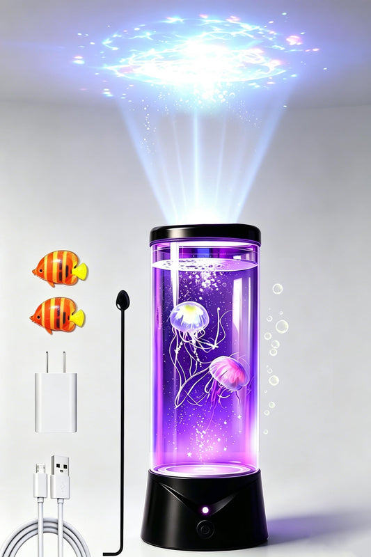 Jellyfish Lamp with 9 Color Changing 2 Mode Portabe Jelly Fish Sensory Lamp Night Light Tank LED Mood Lamp Home Decor for Room Office Night Light Liquid Motion Lamps Ideal Gift for Kids Women Men