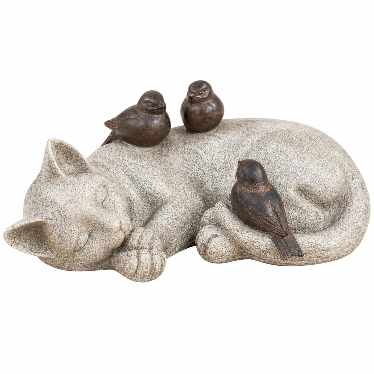 Comfy Hour 4.7" Sleeping Cat with Sparrows Garden Statue, Stone Look Cat Memorial Accent for Outdoor Indoor, Unique Cat Lover Present for Women, Sympathy Pet Remembrance Figurine, 1 Unit