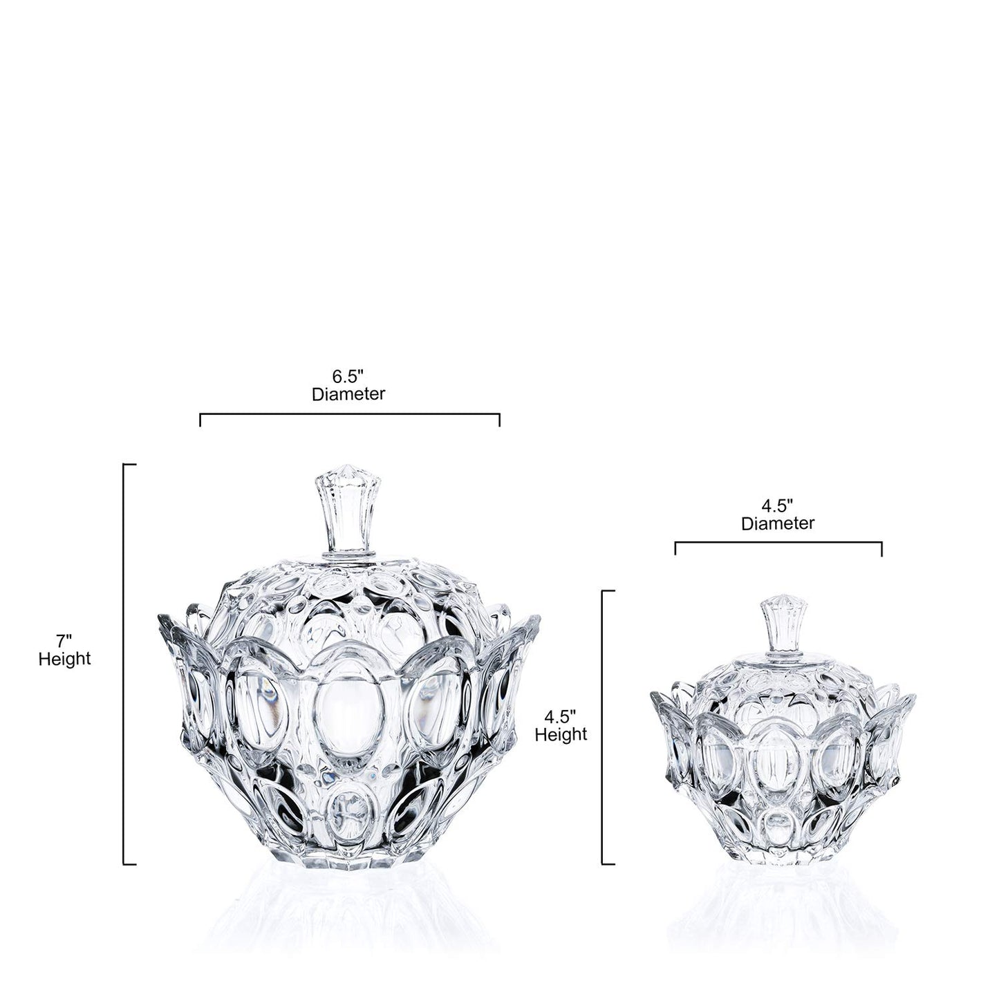 Glass Candy Dish With Lid, Crystal Clear Large Covered Bowl Cookie Jar Candy Buffet Storage Container for Home and Kitchen Office (Small. H: 4.5", D: 4.5")