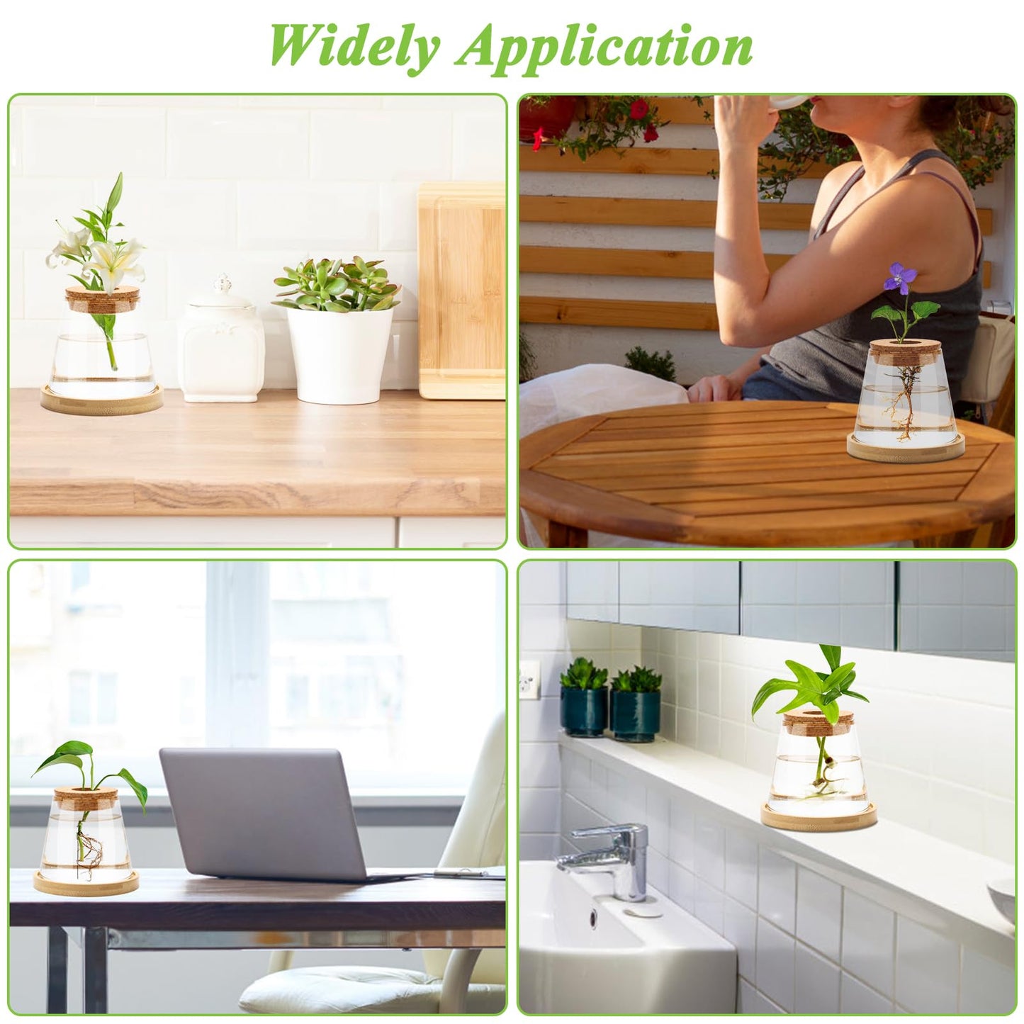 Coldairsoap 2 Pcs Plants Propagation Station, Separated Desktop Glass Planter Station Hydroponics Plant Terrarium with Wooden Tray & Lid Glass Vase Propagating Jars Gifts for Women Mom Plant Lovers