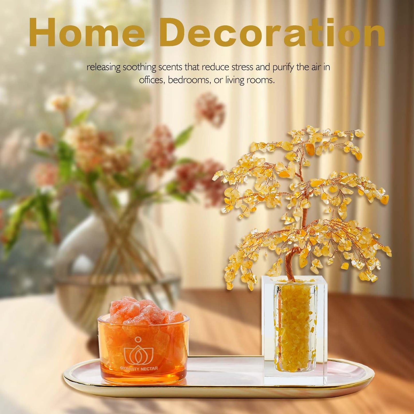 Runyangshi Citrine Crystal Tree of Life & Natural Crystal Ore Diffuser Set for Office Desk Living Room Home Decor Gemstone Tree for Money Positive Energy Feng Shui Good Luck Gift for Women and Mom