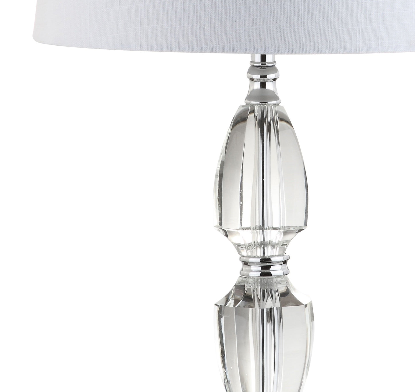 JONATHAN Y 27" Clear Crystal LED Table Lamp, Traditional French Country Chrome Nightstand Lamp with White Linen Drum Shade for Living Room, LED Bulb Included JYL2039A