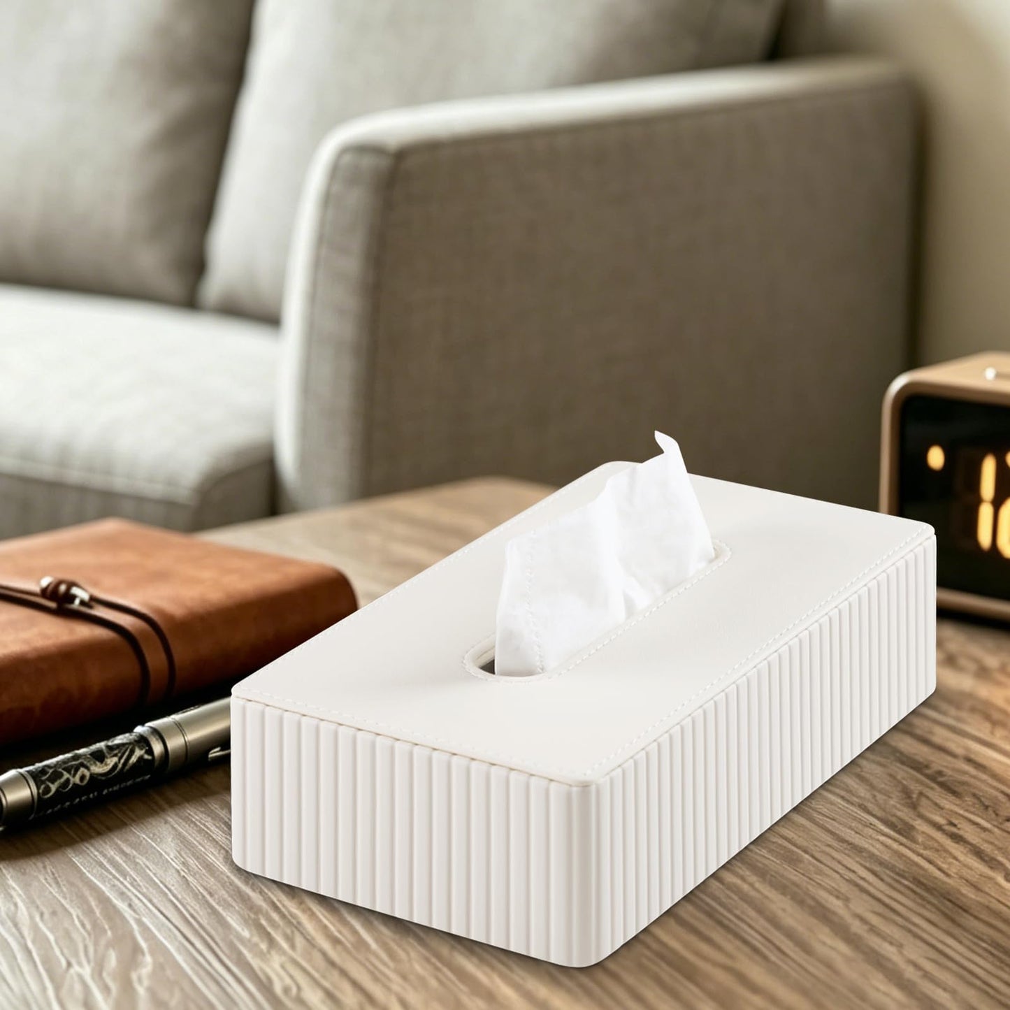 NICLNGSH PU Leather Short Tissue Box Cover Rectangle, Small Tissue Box Holder with Magnetic Closure, Decorative Rectangular Tissue Holder for Bathroom Car Office (Ivory)