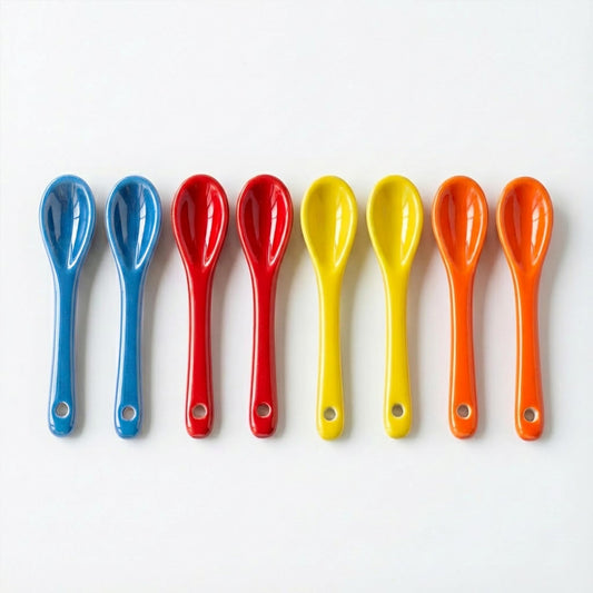 PTORIZNY Mini Spoons for Spices, Ceramic Spoon 3.5 inch for Spice Jars, Espresso Spoons, Small Seasoning Spoon for Salt, Coffee, Sugar, Powder and Pepper (Colored spoon A set of 8)