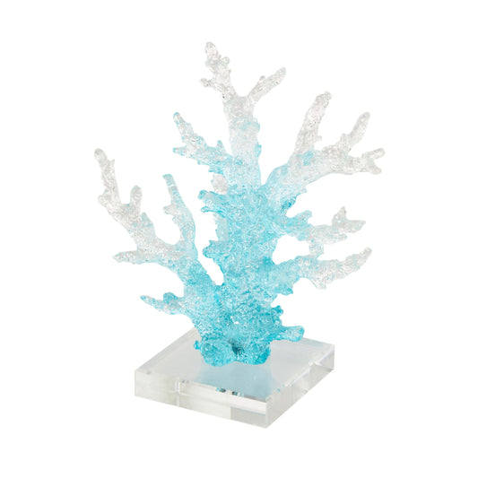 Deco 79 Glass Coral Decorative Sculpture Ombre Home Decor Statue with Clear Square Base, Accent Figurine 8" x 4" x 9", Blue
