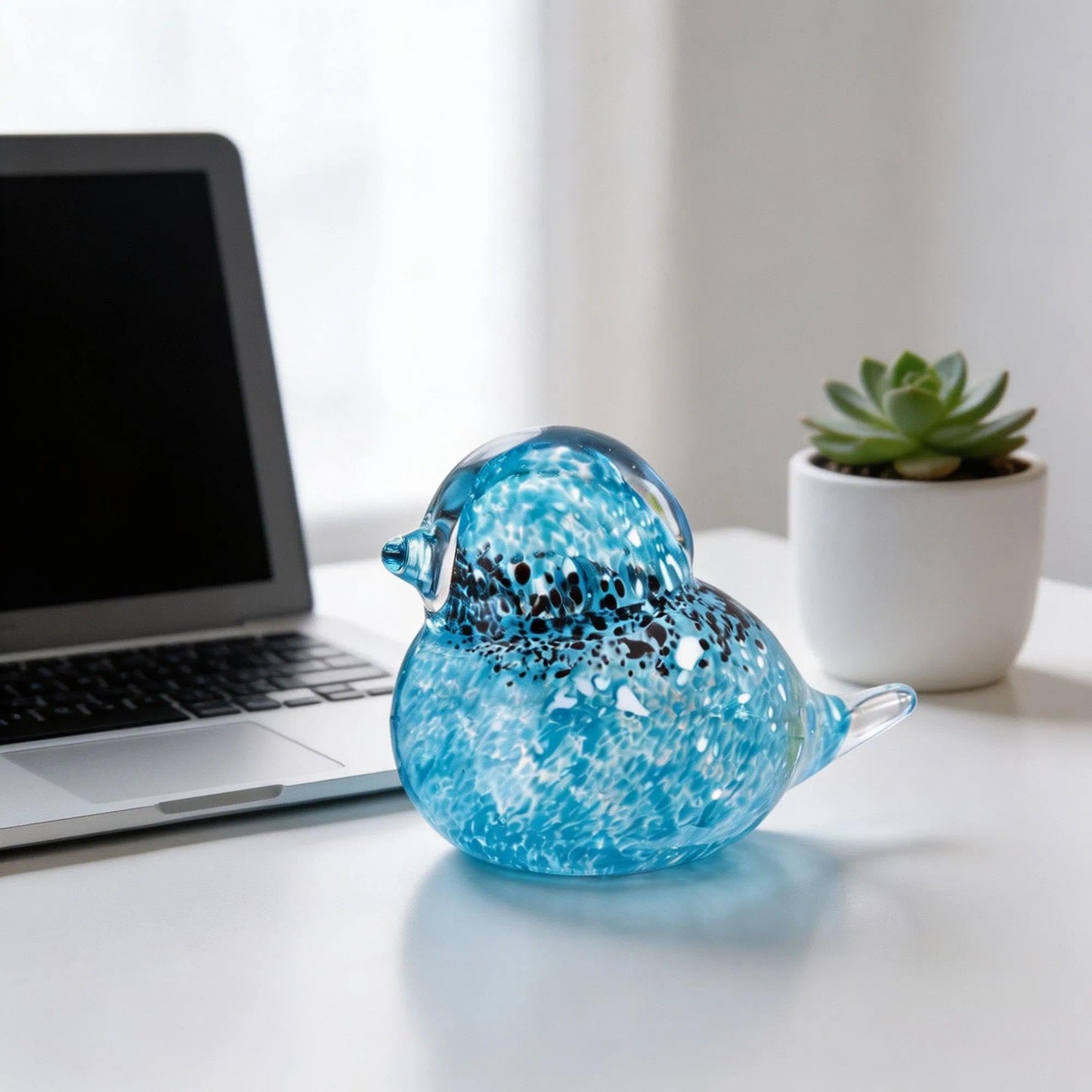 QFkris 4" Hand Blown Glass Blue Birds Figurine, Art Glass Animal Sculpture Status for Desk Table Home Office Decoration, Crystal Paperweight Gift for Bird Lover