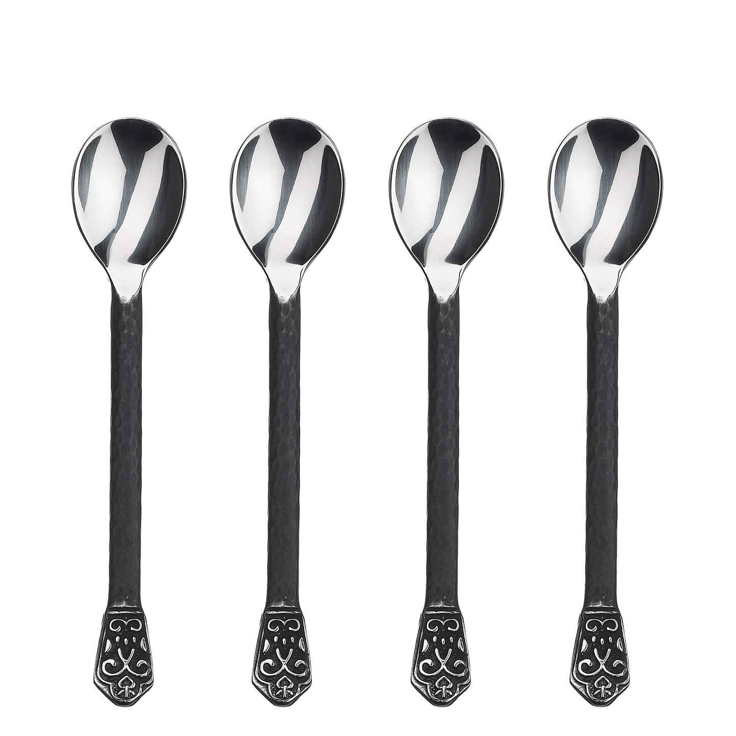 Gourmet Settings - 4-Piece Mini Spoons Set - Avalon Collection - Matte/Polished Small Stainless Steel Teaspoons - Demitasse Espresso Cutlery - Dishwasher Safe Flatware