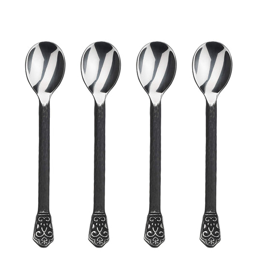 Gourmet Settings - 4-Piece Mini Spoons Set - Avalon Collection - Matte/Polished Small Stainless Steel Teaspoons - Demitasse Espresso Cutlery - Dishwasher Safe Flatware